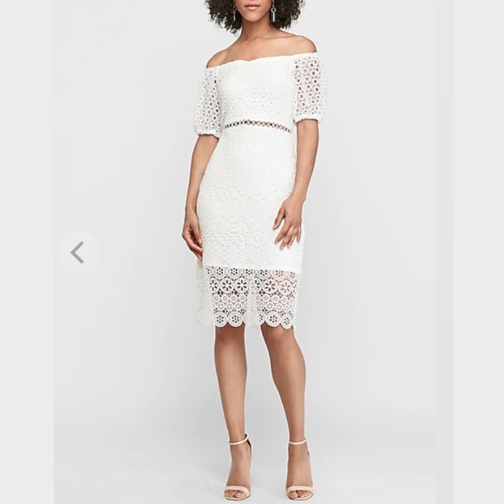 Off The Shoulder Crochet Lace Midi Dress